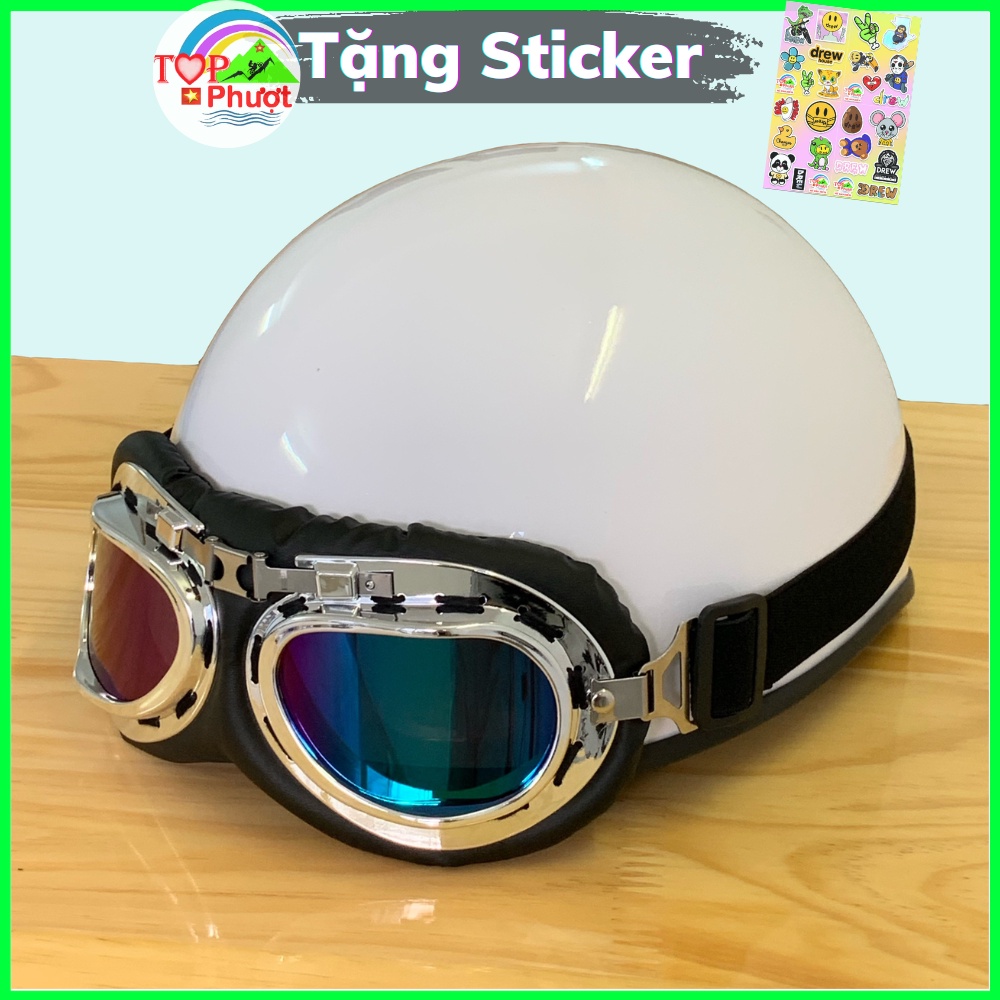 Mũ bảo hiểm nửa đầu 1/2 cute dễ thương có kính màu trắng cho người đi xe máy cao cấp, đạt chuẩn chất lượng kiểm định