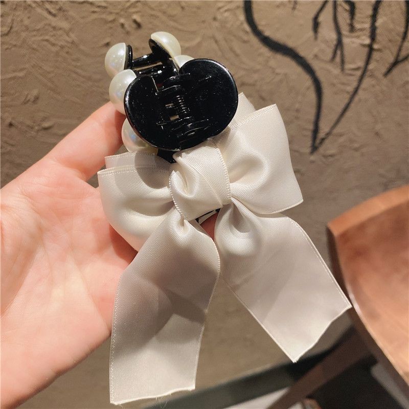 Kẹp tóc nơ đính ngọc trai nhân tạo - Cột tóc càng cua gắn nơ phòng cách Hàn Quốc dễ thương ZAZA N007