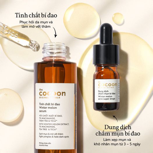 Tinh chất Cocoon:Serum nghệ &  bí đao & hoa hồng 30ml / 70ml tặng thìa nhựa