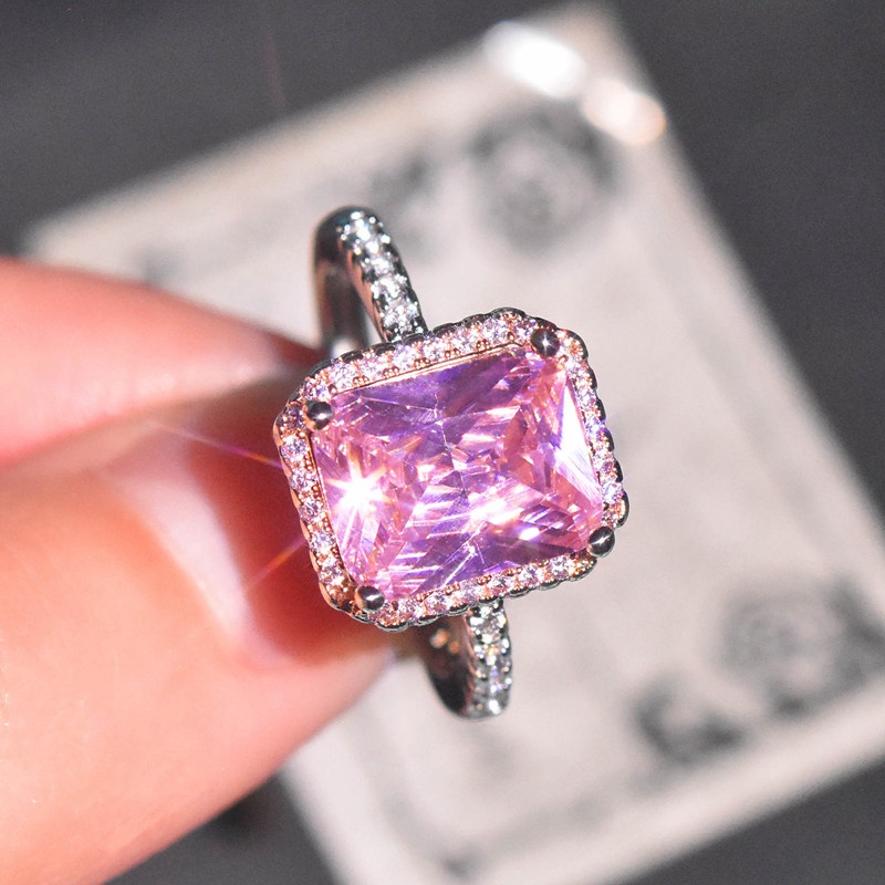 Nhẫn Hở Hai Màu Vàng Khảm Đá Pha Lê Vàng Hình Vuông Sang Trọng Cổ Điển Dành Cho Nữ