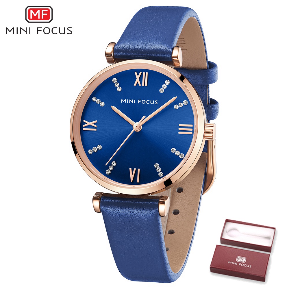 MINI FOCUS Đồng Hồ Quartz Chống Thấm Nước Màu Trắng Sang Trọng Với Dây Đeo Da MF0335L