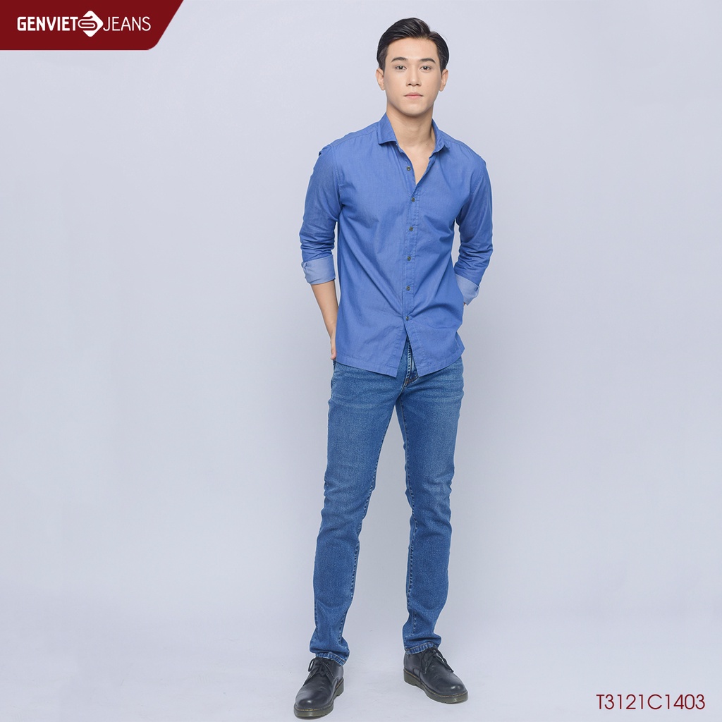 [Mã FATOP12 giảm 30K đơn 150K] Áo Sơmi Dài Tay Jeans Nam Genviet T3121C1403