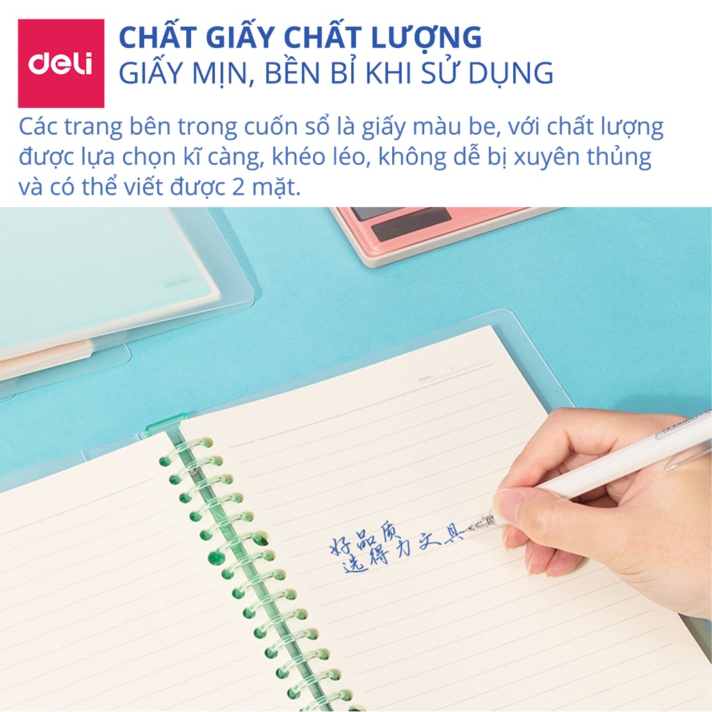 Sổ bìa còng kèm lõi Deli gáy lò xo khổ A5 / B5 có file lá phân và sticker đi kèm làm planner bullet journal caligraphy