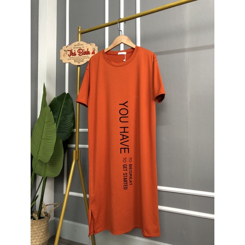 Đầm Suông Cổ Tròn Tay Lỡ Váy Cotton Dáng Dài In Họa Tiết You Have Hàng VNXK