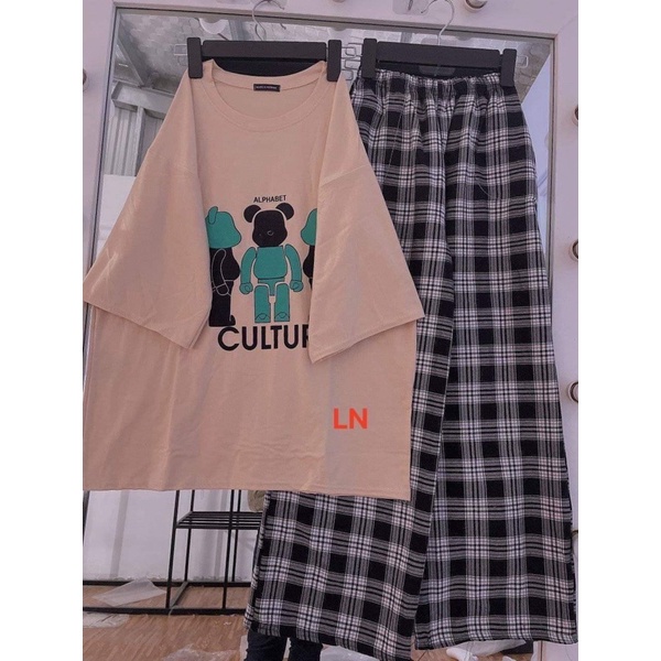 Sét áo phông 3 gấu CULT + quần kẻ ô TH6