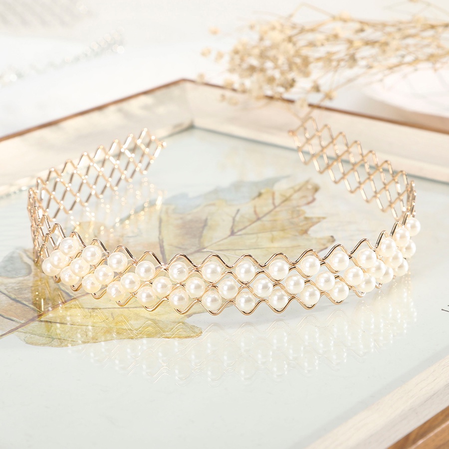 Băng đô kim loại đính ngọc trai nhân tạo phong cách thời trang hàn quốc