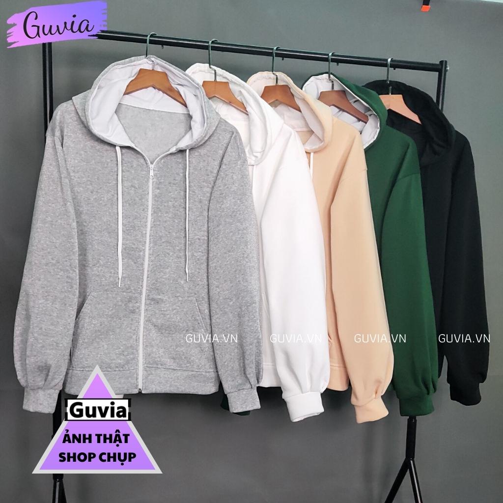 Áo Khoác Nỉ TRƠN TAY PHỒNG Dây Kéo Zip Nam Nữ Ulzzang Unisex Form Rộng Đẹp GUVIA