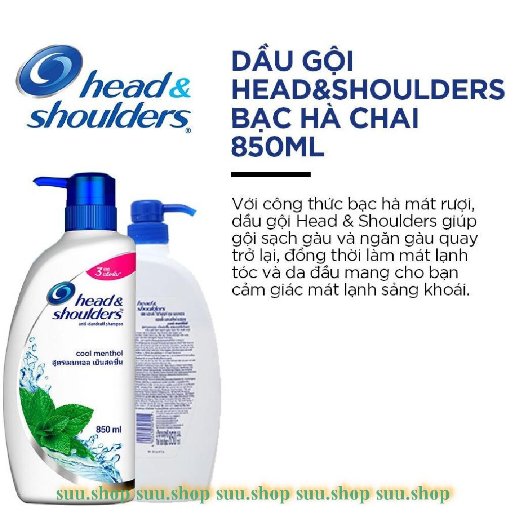 Dầu gội trị gàu Head & Shoulders 850ml Cool Menthol Công thức tinh dầu bạc hà mát, suu.shop cam kết 100% chính hãng