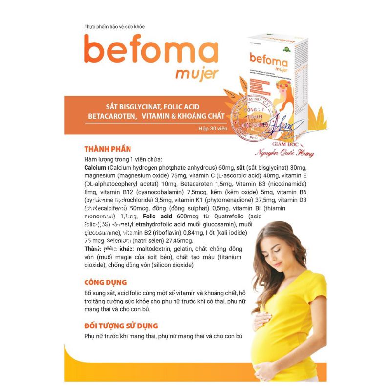 Befoma - Vitamin tổng hợp bổ sung 18 vitamin và khoáng chất thiết yếu cho bà bầu (hộp 30 viên)