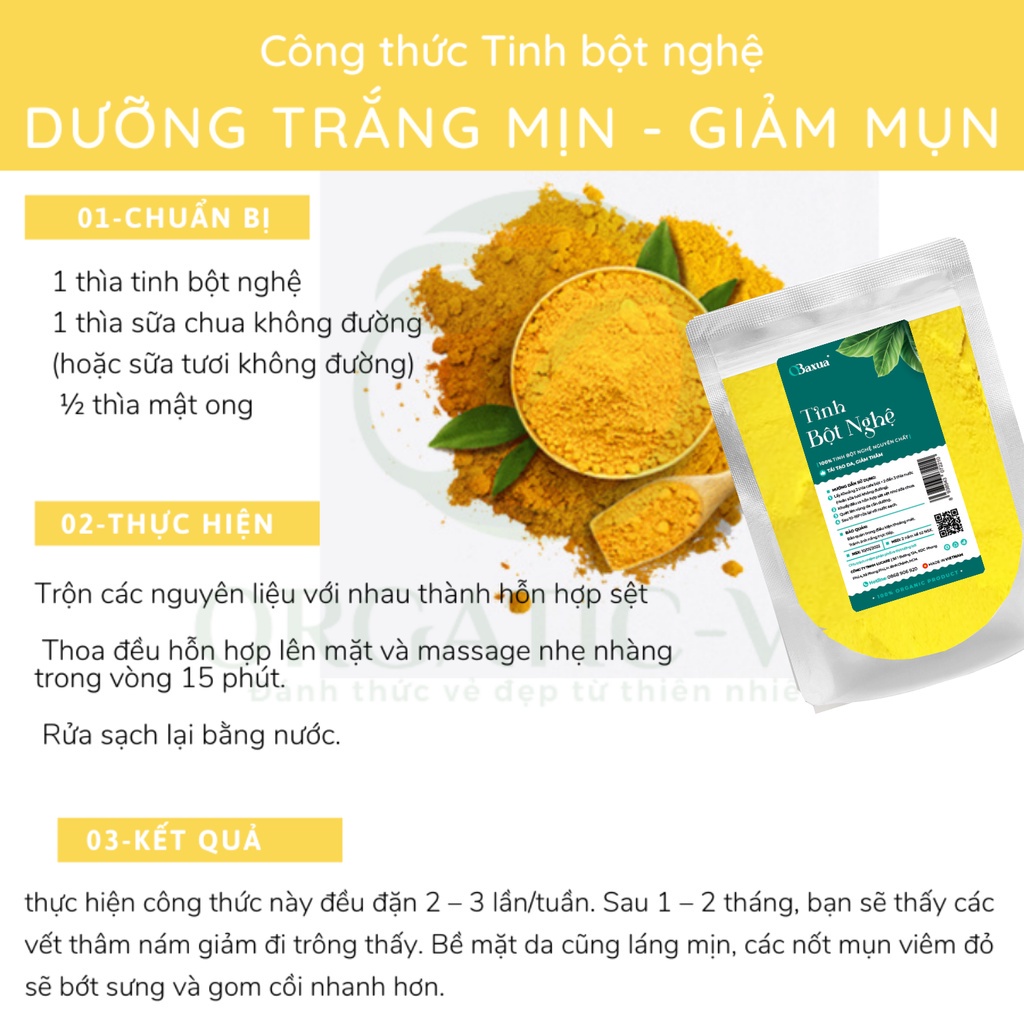 Tinh bột nghệ vàng nguyên chất Obaxua làm trắng giảm mụn đẹp da gói 100g