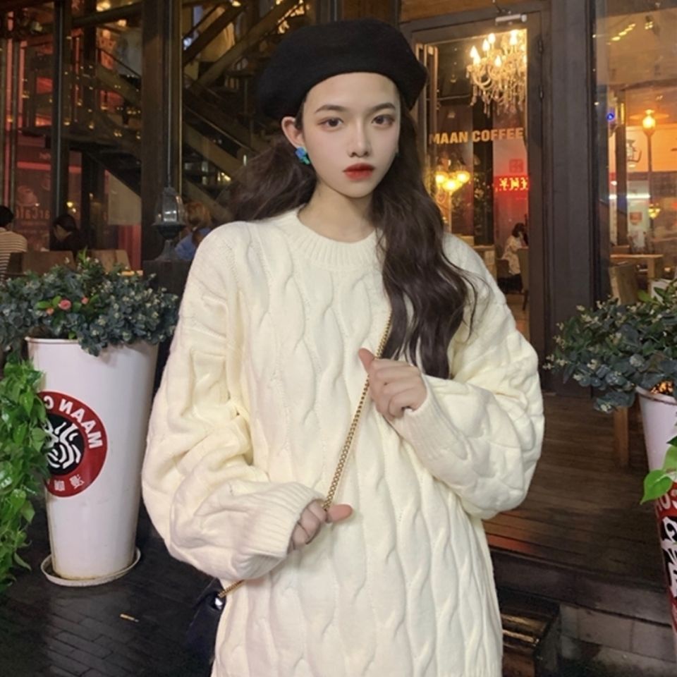 Áo sweater dệt kim dày dáng rộng phong cách Hàn Quốc mới năm 2021