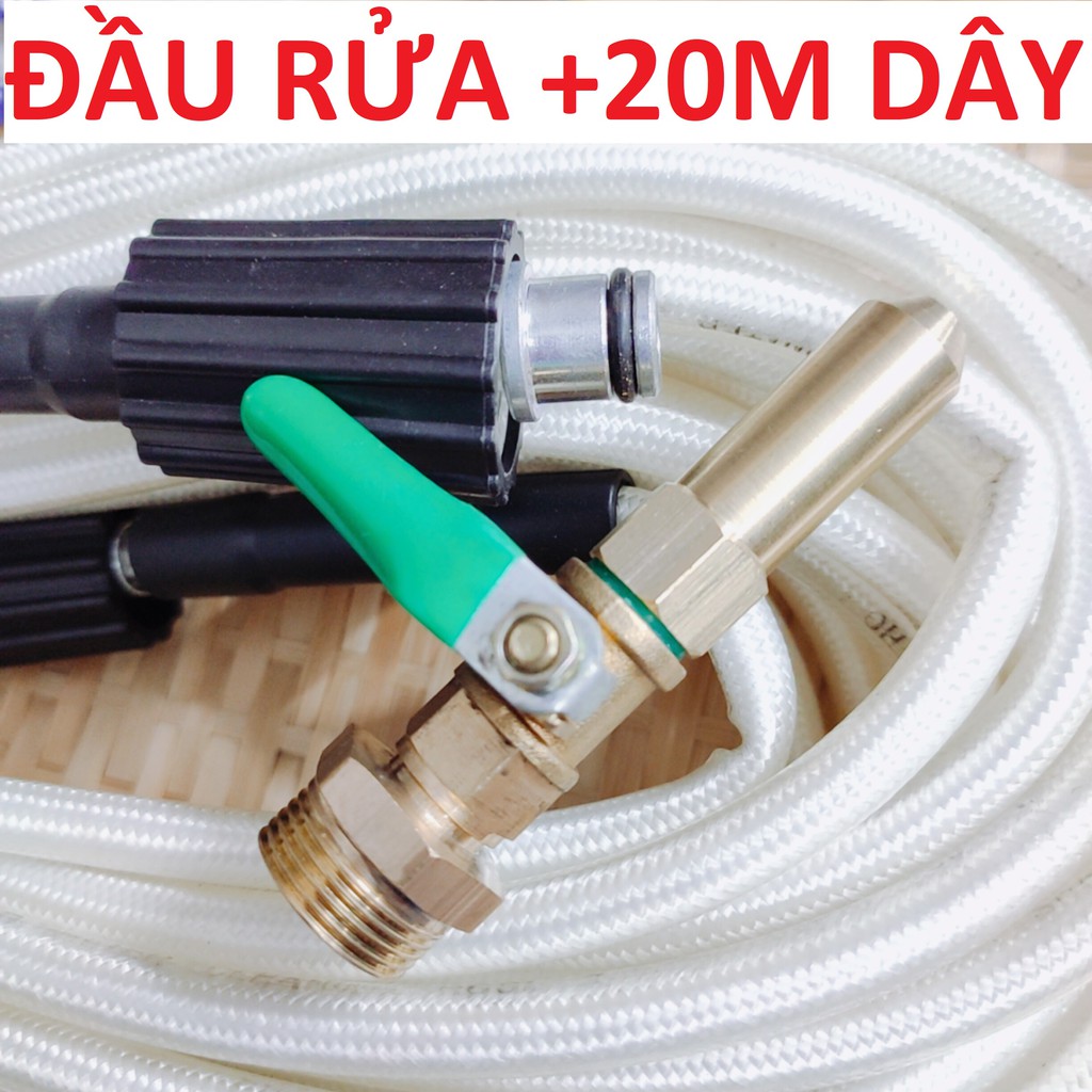 Đầu rửa điều hòa + 20M dây, đầu 1 tia, ren 22 lắp vào dây rửa xe, có khóa ngắt