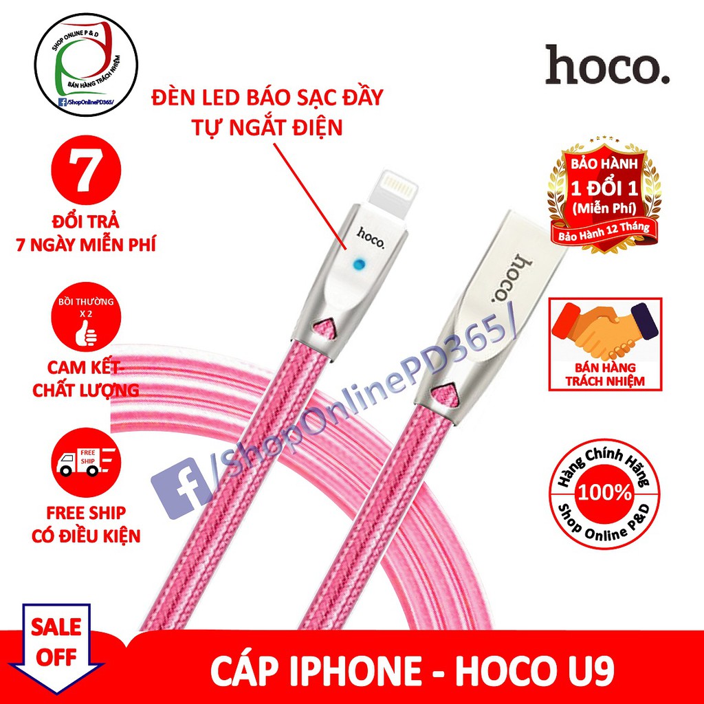 DÂY SẠC NHANH ĐÈN LED IPHONE - HOCO U9
