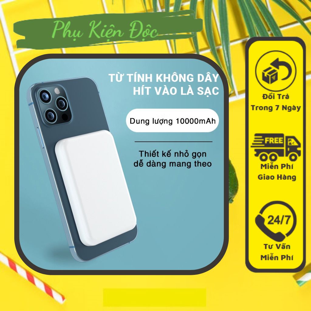 Sạc Dự Phòng Không Dây Từ Tính Sạc Nhanh Pin 5000mah Mini Nhỏ Gọn