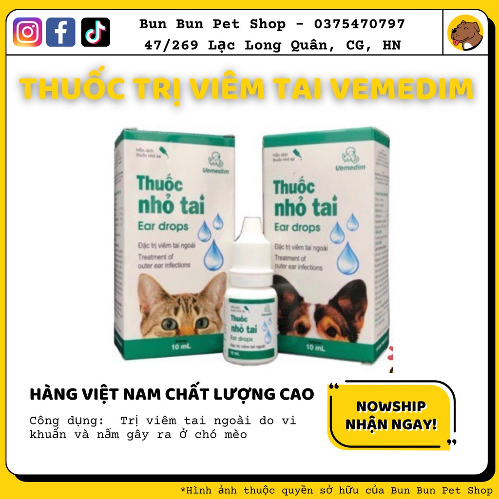 NHỎ TAI - VIÊM TAI NGOÀI CHÓ MÈO VEMEDIM