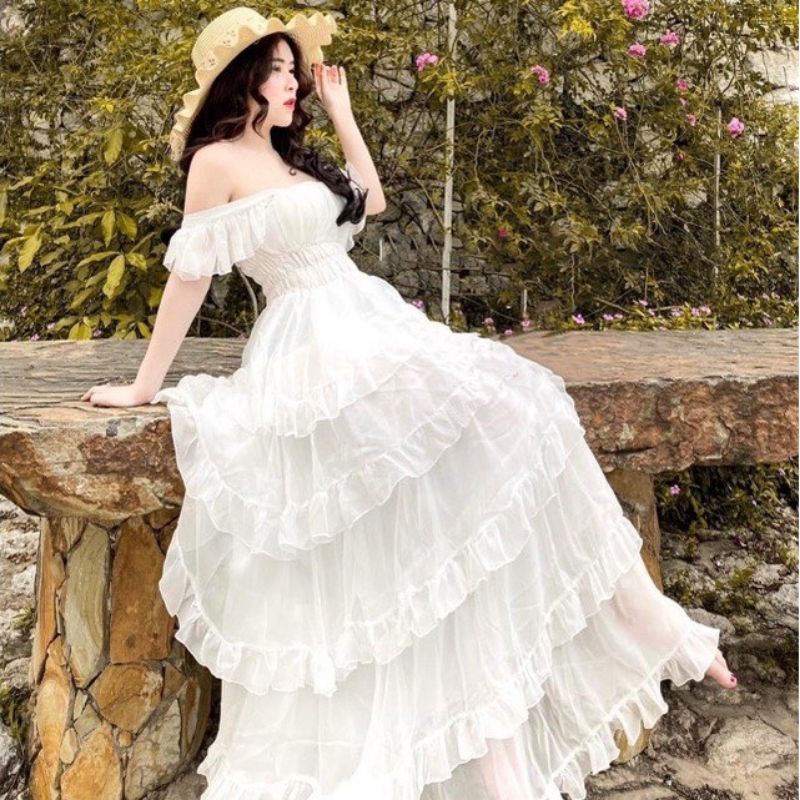 Đầm Bèo Cánh Tiên Nhiều Tầng Có Đệm Ngực, Váy Nữ 2 dây maxy sống ảo