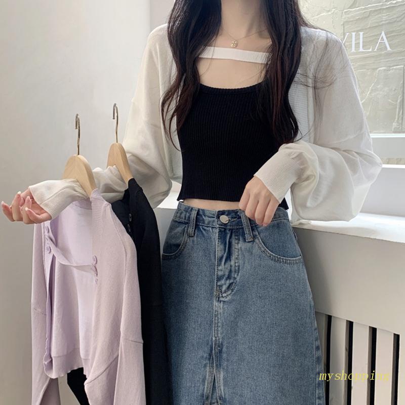 Áo Khoác Cardigan Dệt Kim Tay Dài Chống Nắng Cài Nút Phía Trước Thời Trang Mùa Hè Cho Nữ