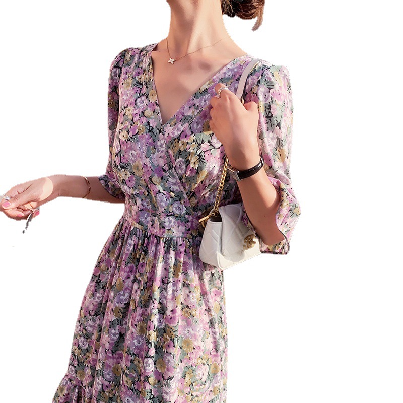 Đầm Nữ Dáng Dài Màu Tím In Hoa Thời Trang Mùa Hè 2021 | BigBuy360 - bigbuy360.vn