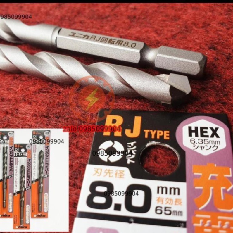 Mũi khoan vữa xi măng-plastic, bê tông, nhựa PVC, đá phiến., composite Unika RJ chuyên khoan không búa chân lục giác