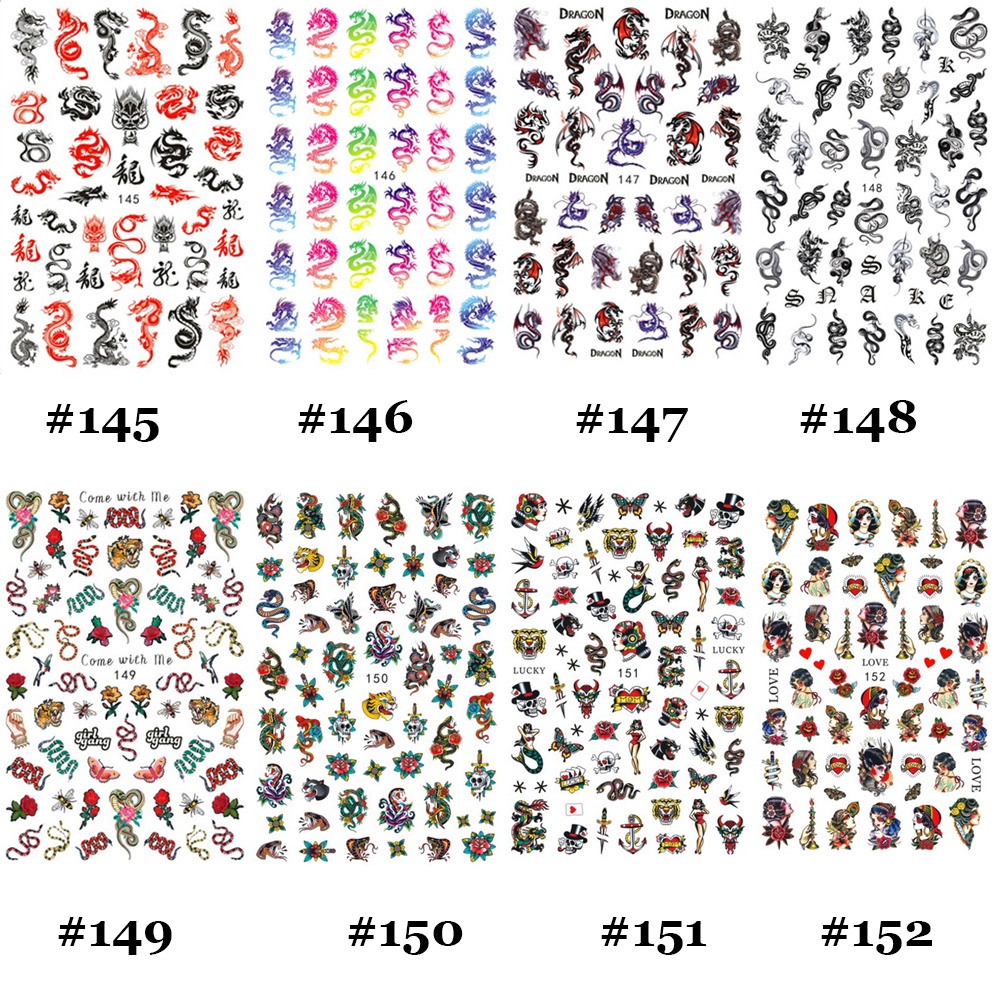 [Hàng mới về] Miếng hình dán trang trí móng tay họa tiết rồng đen 3D phong cách gothic