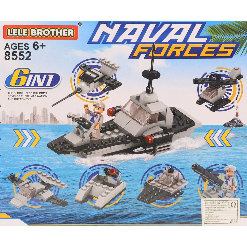 [Khai trương giảm giá] LEGO 6 trong 1 xếp hình cảnh sát biển 109 miếng - Lắp ráp mô hình chiến hạm, máy bay trực thăng