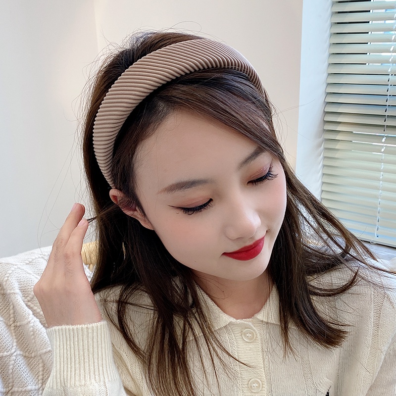 Băng Đô Cài Tóc Bản Rộng Kẻ Sọc Đơn Giản Thời Trang Hàn Quốc Cho Nữ