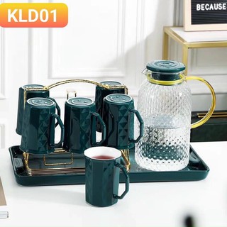 Bộ bình cốc thủy tinh cao cấp kèm giá úp và khay