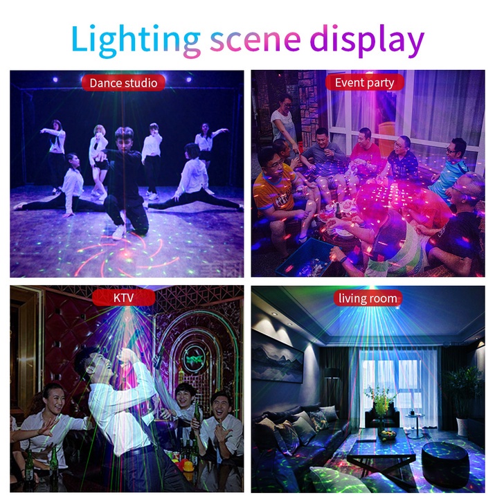 HOT SALE Đèn laser ánh sáng laze cảm biến âm thanh - Kết hợp Đèn LED xoay 7 màu dùng trang trí vũ trường, phòng karaoke