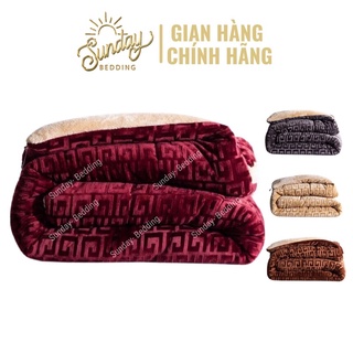 Chăn lông cừu chữ vạn 3 lớp dày siêu ấm 3,2kg hoàng loại 1