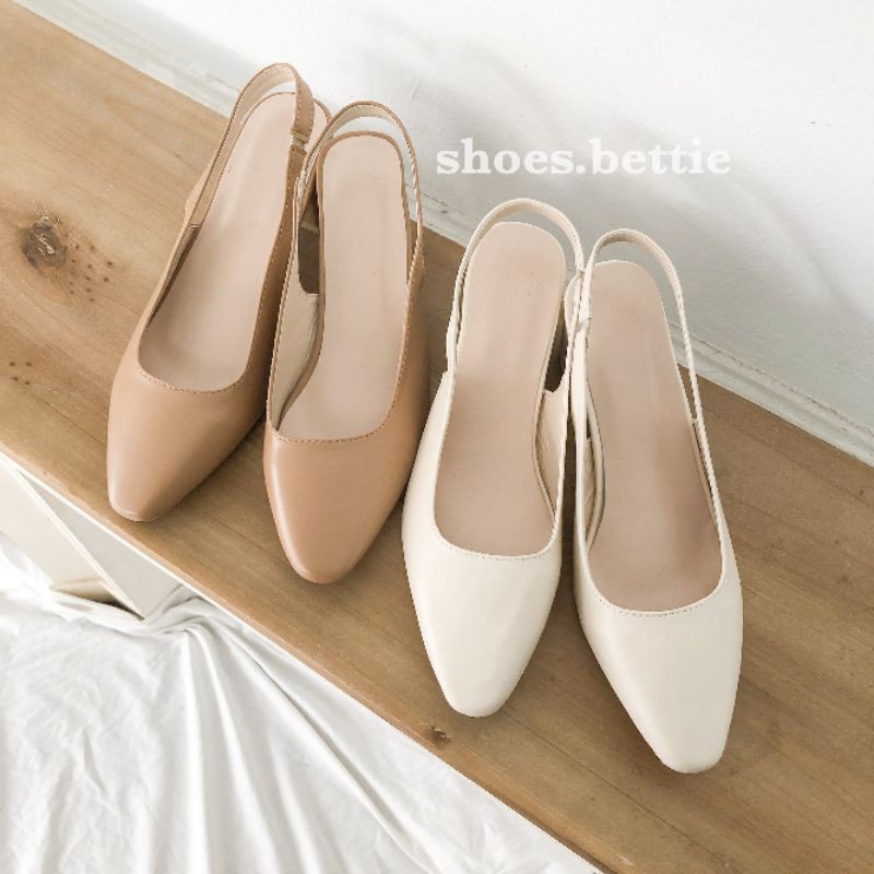 Giày nữ gót 5p công sở basic màu nude be kem Slingbacks gót 5cm shoes.bett