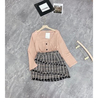 set áo len chân váy dạ
