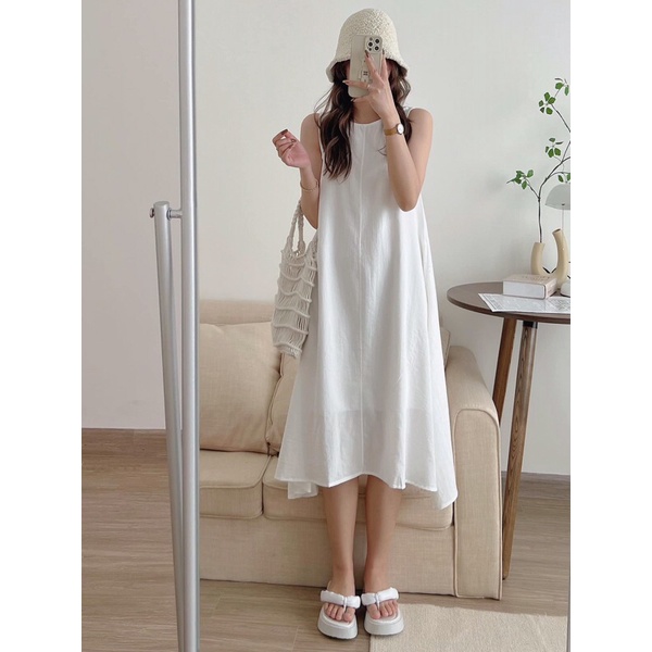 Váy sát nách dáng xoè đũi xước Pea Store - Váy maxi đũi đi biển dáng xoè xinh xắn