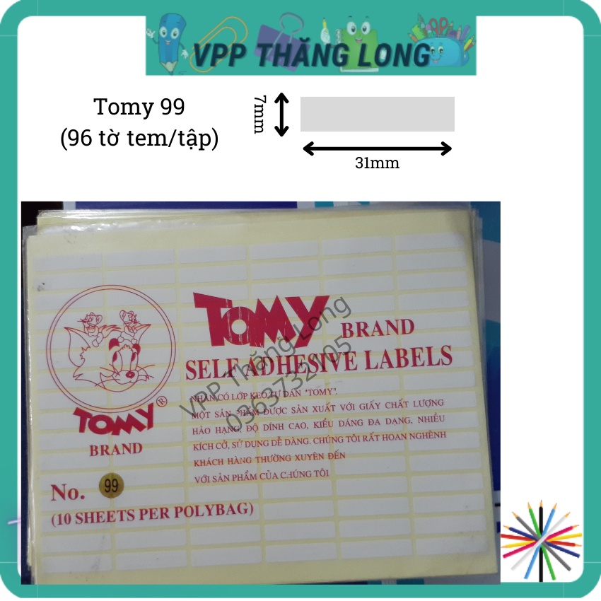 Giấy Tomy, nhãn dán Tomy A5 các cỡ 99 - 124