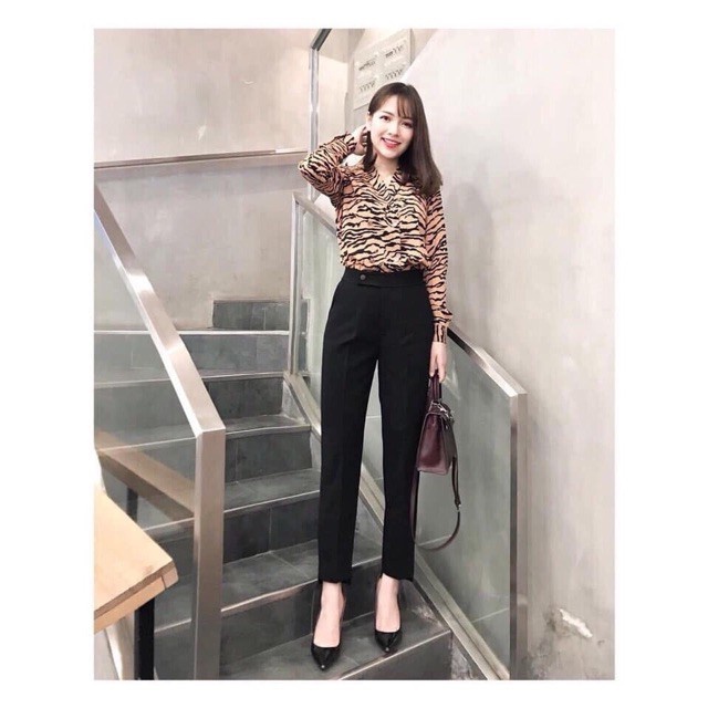 Quần tây nữ lưng cao công sở CHAT đẹp gấu lệch vải tuyết mưa Q064