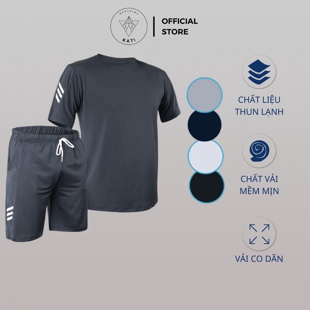 Bộ quần áo thể thao thun lạnh co dãn 4 chiều phối 3 gạch cao cấp KATI BT10