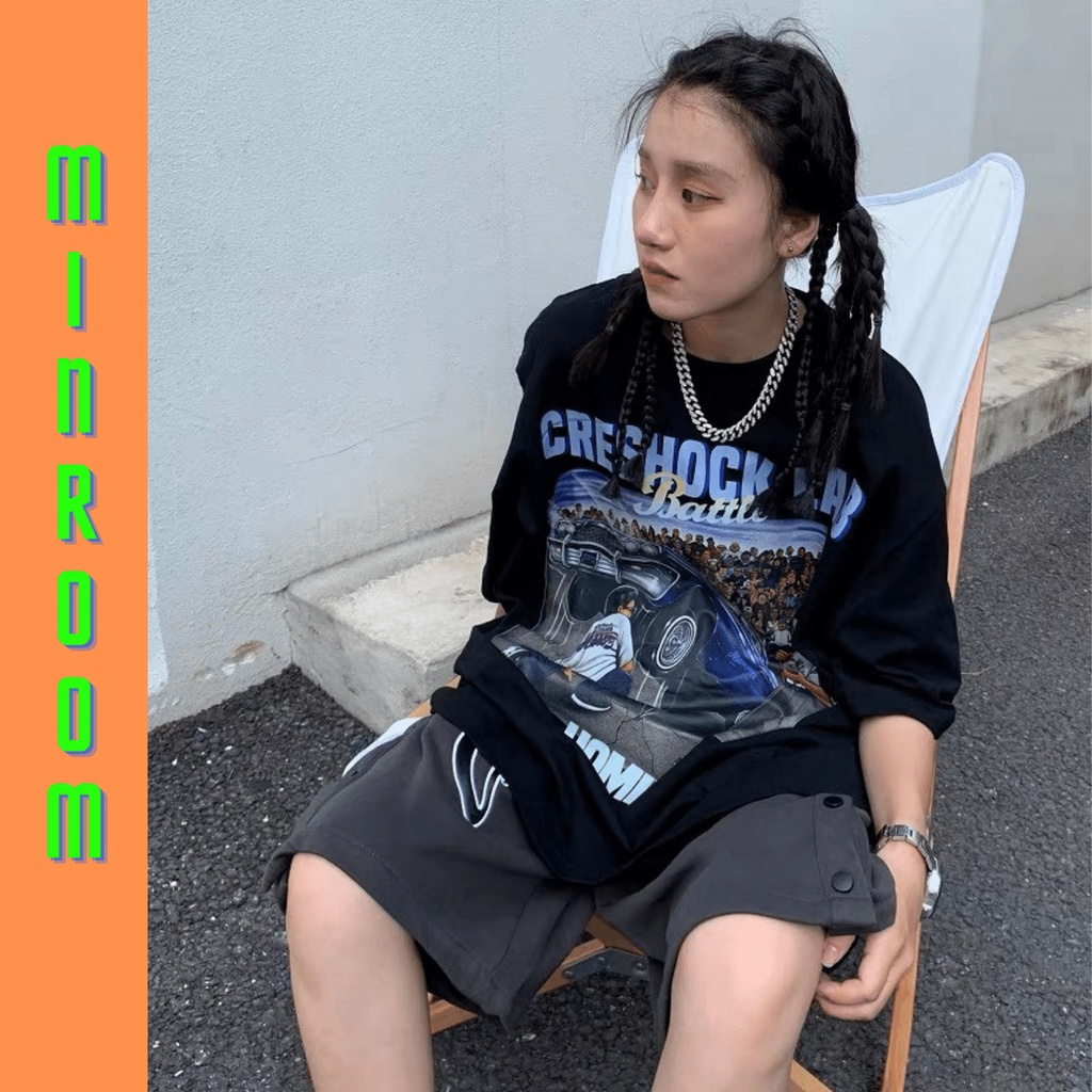 Áo thun tay lỡ Unisex Min Room, áo phông form rộng nam nữ hai màu đen trắng phong cách hip hop