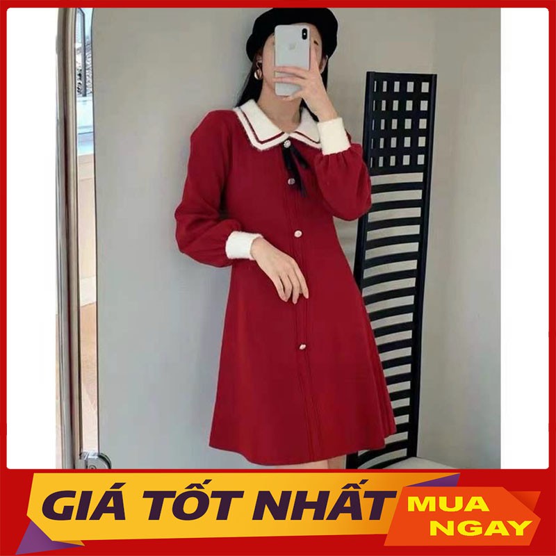 Váy Nữ Chất Len Quảng Châu Pha Cổ Sen Trắng Hàng Cao Cấp M048
