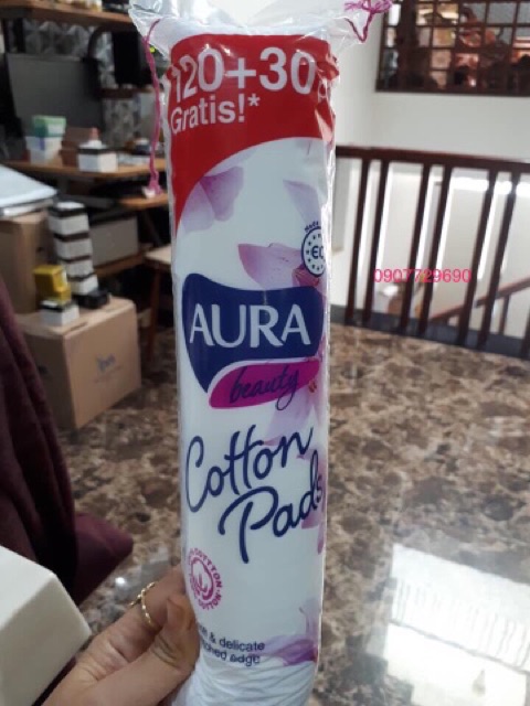 Combo 10 bông tẩy trang Aura 120+ 30 miếng