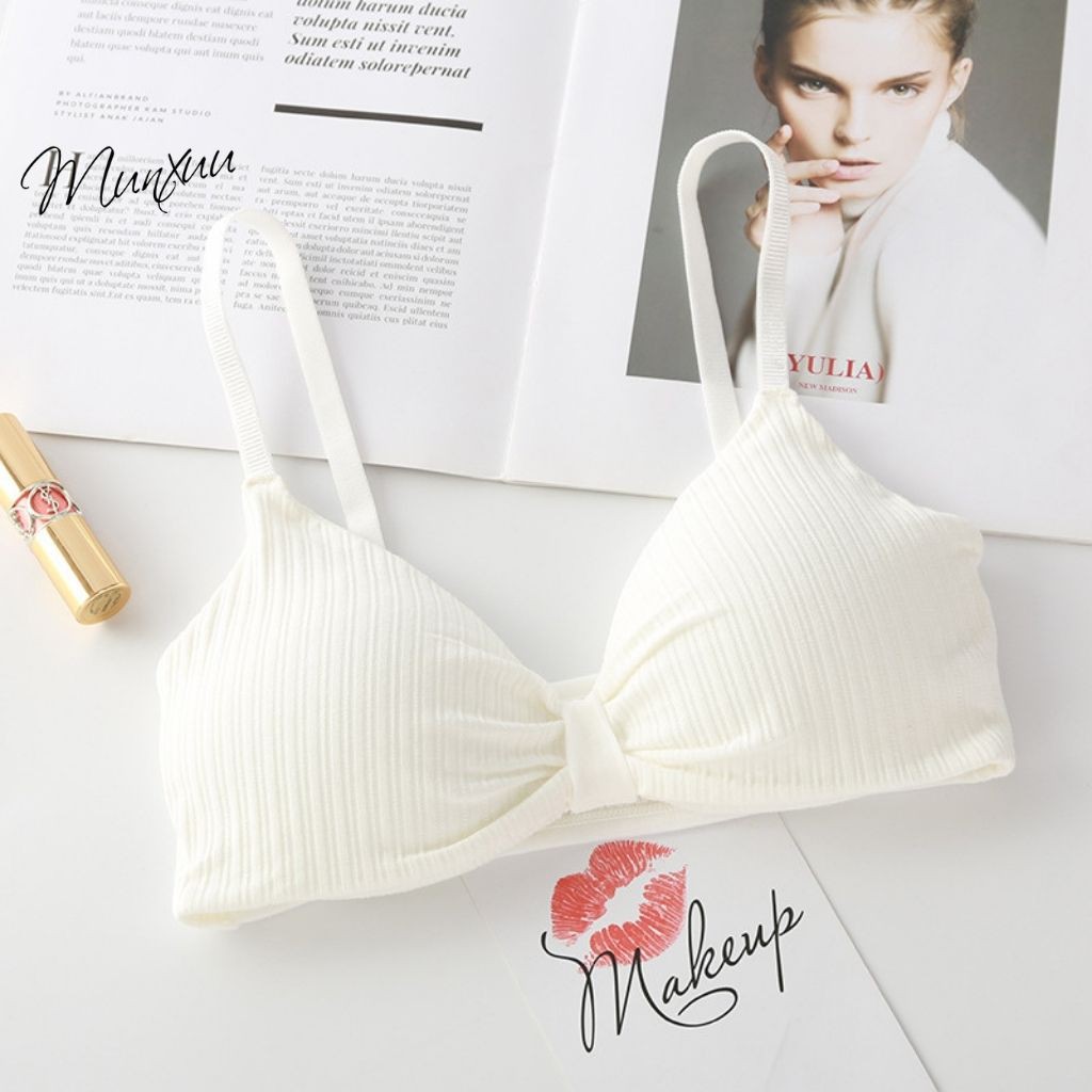 Áo bra nữ thắt nơ dây, chất cotton đệm mỏng không gọng nâng ngực - MUNXUU BR08 | BigBuy360 - bigbuy360.vn