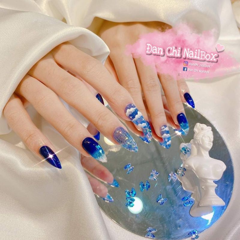 NailBox móng úp thiết kế sẵn Mẫu Mây Xanh Đậm