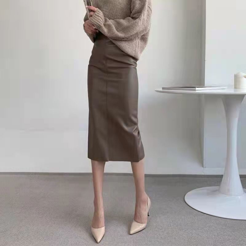 Chân Váy Da Ngắn Lưng Cao Màu Cà Phê Phong Cách Hàn Quốc Thời Trang Thu Đông Cho Nữ