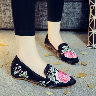 Giày vải lụa satin thêu hoa hồng (Có 3 màu)