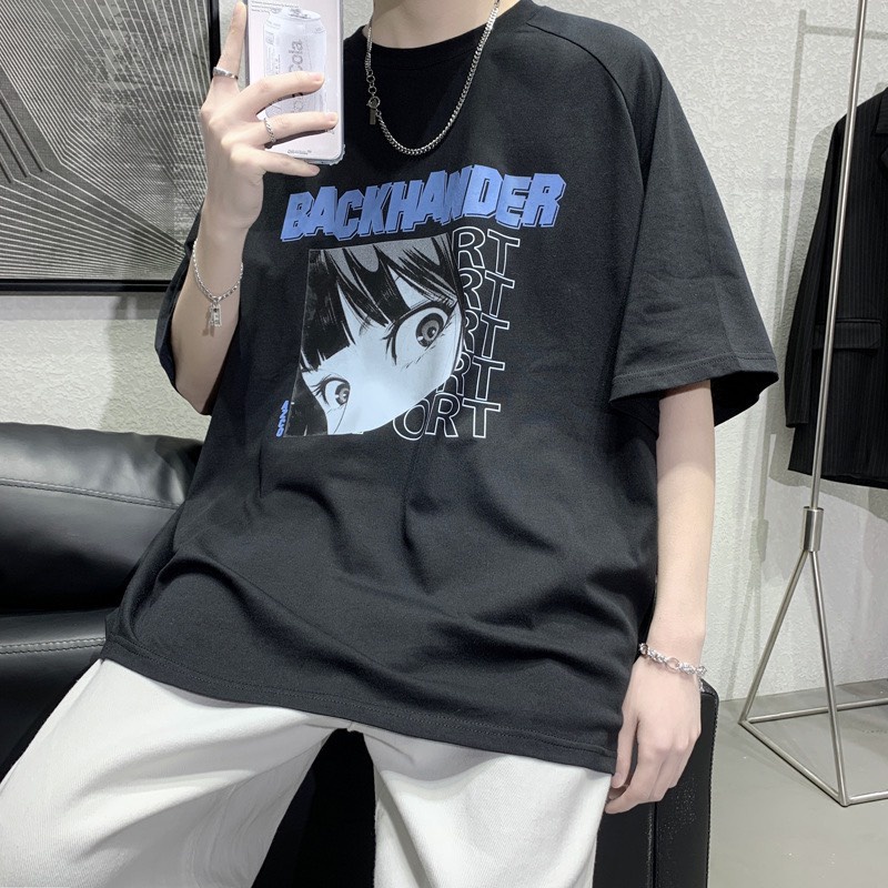 Áo thun tay lỡ form rộng in hình họa tiết BACKHANDER phong cách hàn quốc nam nữ mặc đều đẹp