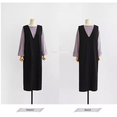Váy Yếm Nữ Mẫu Mới thu đông 2020 phong cách Hàn Quốc Mẫu Mới v-cổ mỏng Size Lớn Váy liền dáng dài áo vest ngựa