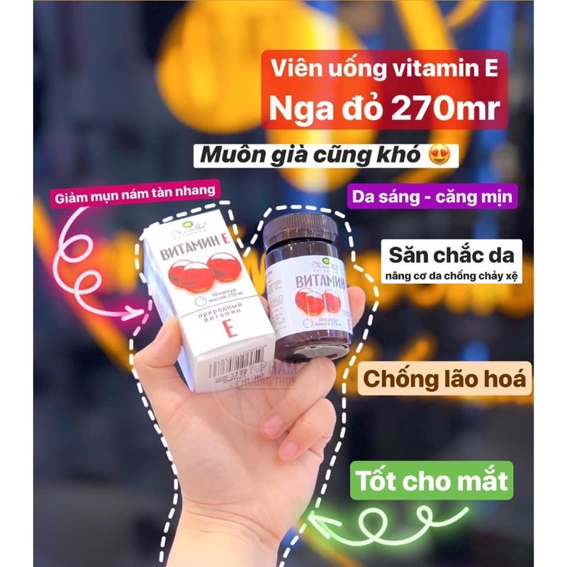 [Date 2024] Viên uống trắng da ❤️CHÍNH HÃNG👍 Vitamin e đỏ Nga 270mg ❤️chống lão hóa, khỏe tóc, bổ sung vtm E, làm mịn da