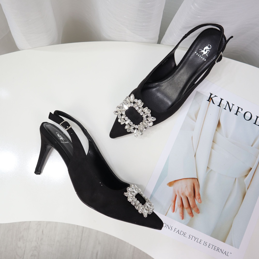 Giày Cao Gót Mũi Nhọn Slingback Dép Đi Tiệc Sang Trọng Gót 8p Chắc Chắn Cillie 1086