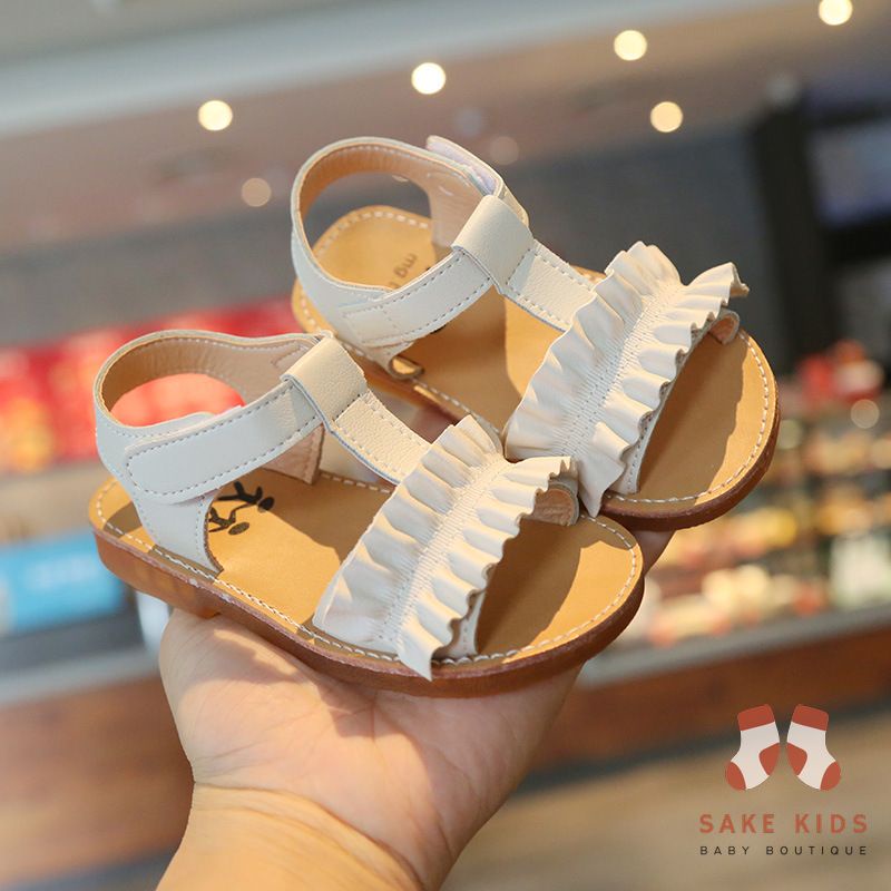 Giày sandal cho bé gái - Sandal chính hãng MG Baby quai dán phối viền bèo nhúm chất da PU mềm đế chống trơn trượt V621