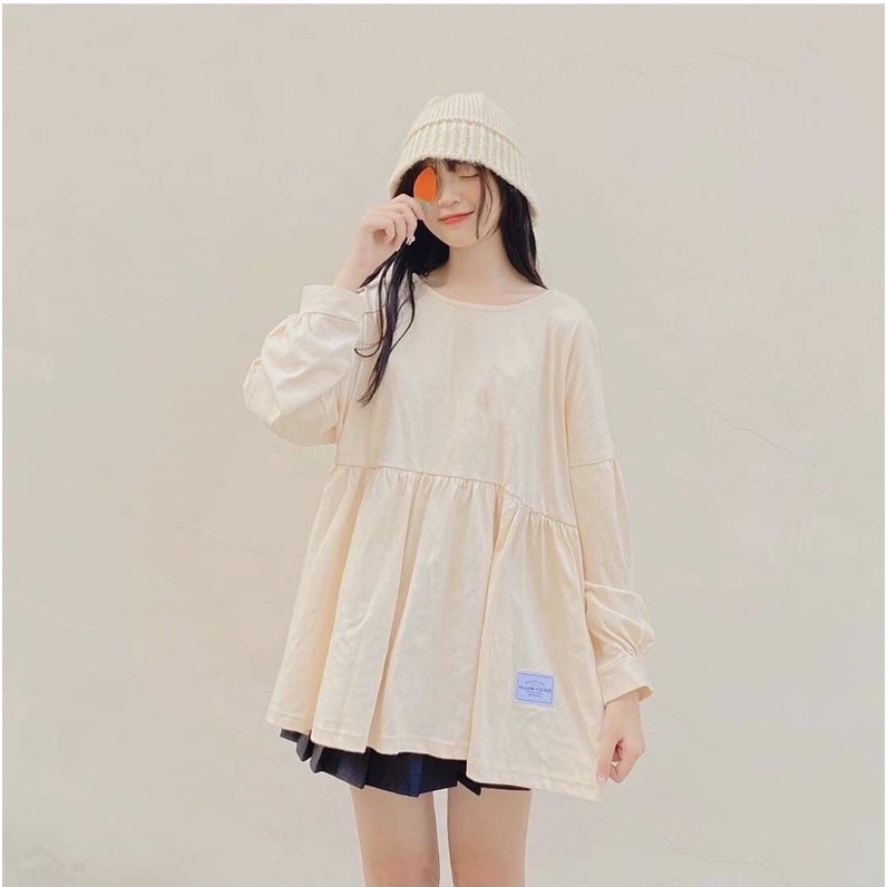 Áo Babydoll Thêu Logo Nữ ❤Sơ Mi Tay Bồng Dáng Rộng Vintage Bánh Bèo Hottrend❤️