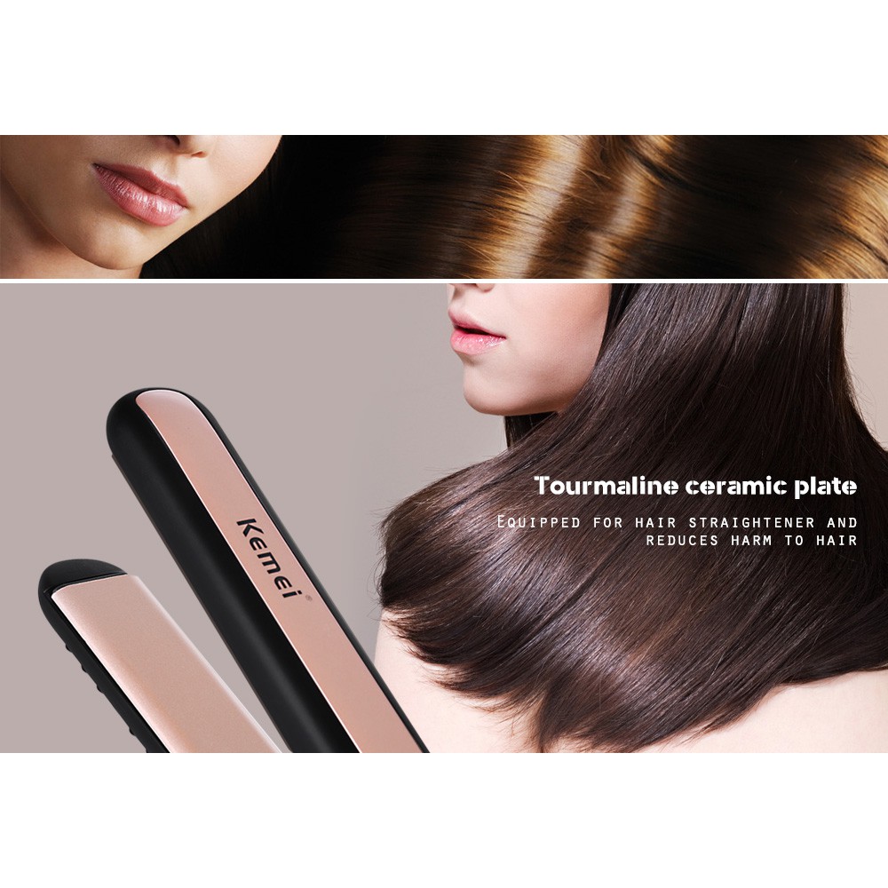Máy duỗi tóc Kemei làm từ gốm Tourmaline AC100 - 240V với bộ điều nhiệt điện hỗ trợ tạo kiểu tóc