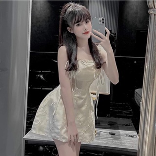 Váy 2 dây chun vai hoa nổi